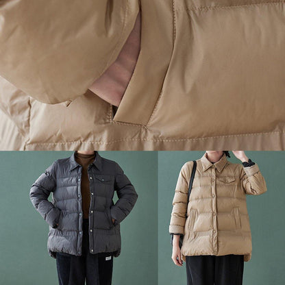 Fine Down Jacket Coats Black Lapel Pockets Outfit