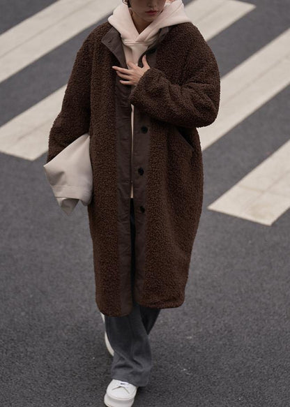 Fine Mid-length Coats Woolen Outwear Chocolate O Neck Two Ways to Wear Coats
