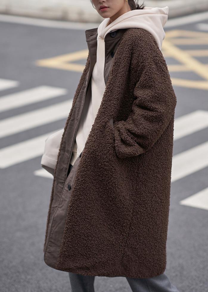 Fine Mid-length Coats Woolen Outwear Chocolate O Neck Two Ways to Wear Coats