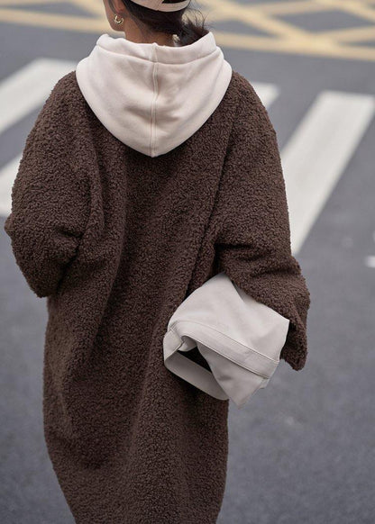 Fine Mid-length Coats Woolen Outwear Chocolate O Neck Two Ways to Wear Coats