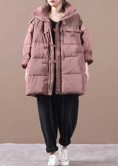 Fine Snow Jackets Pink Hooded Zippered Goose Down Coat