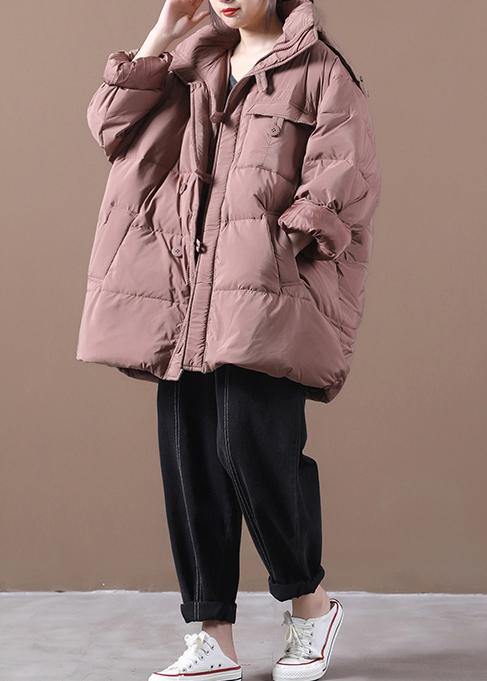 Fine Snow Jackets Pink Hooded Zippered Goose Down Coat