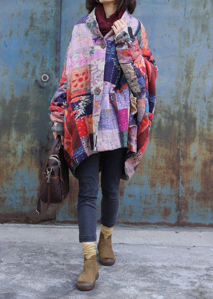 Fine Snow Jackets Prints Overcoat Patchwork Color V Neck Coats