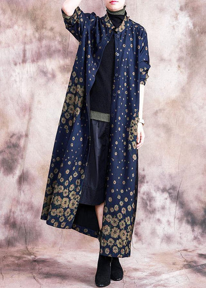 Fine Trench Coat Fall Outwear Yellow Print Button Down Pockets Coats