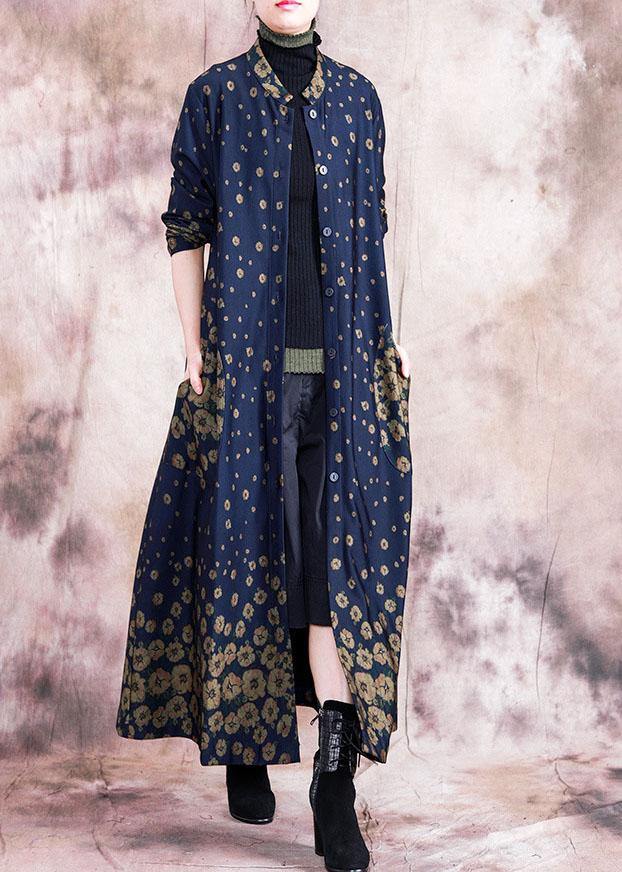 Fine Trench Coat Fall Outwear Yellow Print Button Down Pockets Coats