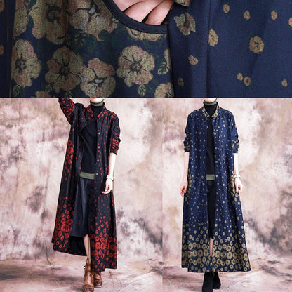 Fine Trench Coat Fall Outwear Yellow Print Button Down Pockets Coats