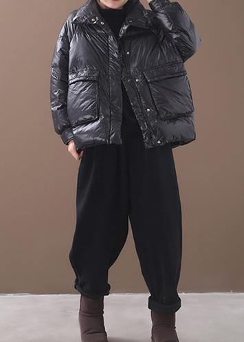 Fine Parka Winter Overcoat Black Stand Collar Warm Winter Coat