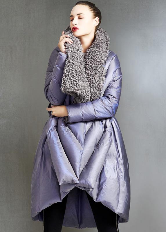 Fine Parka Tie Waist Coats Black Fur Collar Goose Down Coat