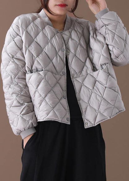 Fine Parka Winter Outwear Gray Stand Collar Geometric Warm Winter Coat