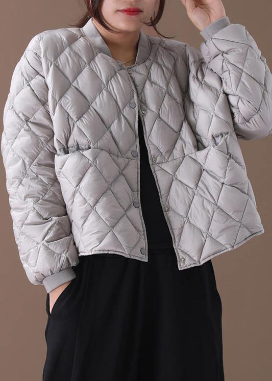 Fine Parka Winter Outwear Gray Stand Collar Geometric Warm Winter Coat