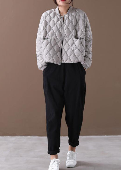 Fine Parka Winter Outwear Gray Stand Collar Geometric Warm Winter Coat