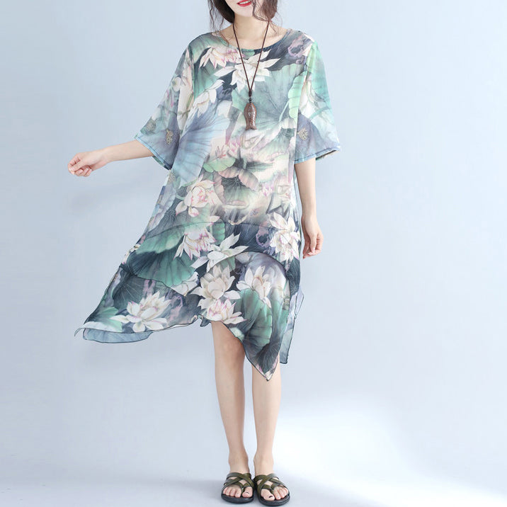 Fine Prints Chiffon Dress Plussize Chiffon Maxi Dress Boutique Half Sleeve Asymmetric Hem Clothing Dress