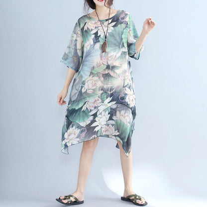 Fine Prints Chiffon Dress Plussize Chiffon Maxi Dress Boutique Half Sleeve Asymmetric Hem Clothing Dress