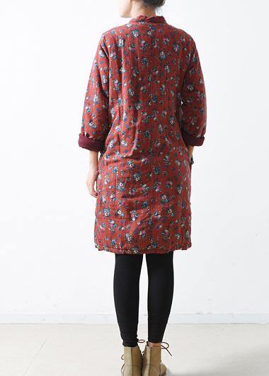 Fine Red Outfit Oversize Winter Jacket Stand Collar Side Open Coats