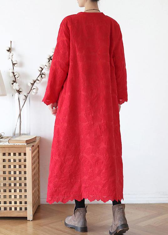 Fine Red Outwear Warm Winter Coat O Neck Jacquard Winter Outwear