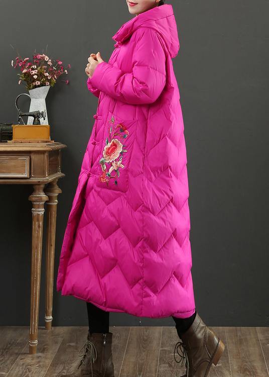 Fine Rose Embroidery Down Jacket Woman Snow Jackets Hooded Warm Overcoat