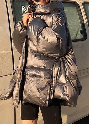 Fine Silver Gray Down Coat Winter Parka Hooded Zippered Fine Winter Outwear