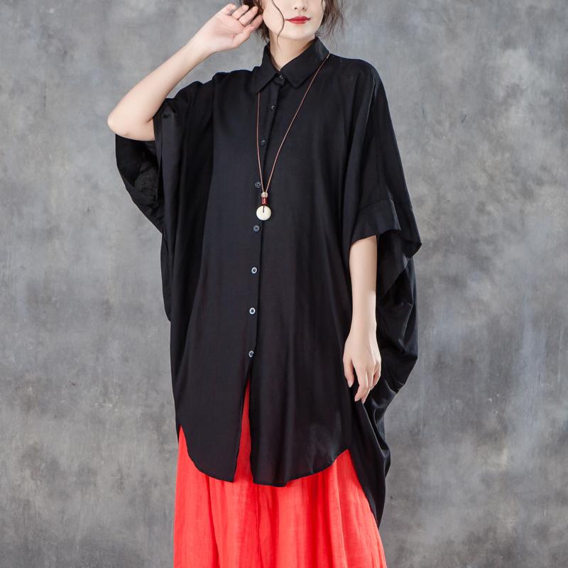 Fine Summer T Shirt Loose Fitting Loose Single Breasted Polo Collar Black Shirt