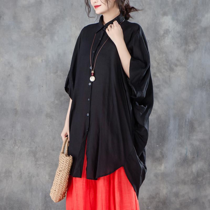 Fine Summer T Shirt Loose Fitting Loose Single Breasted Polo Collar Black Shirt