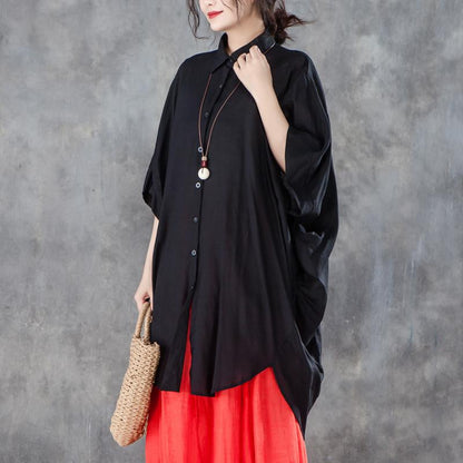 Fine Summer T Shirt Loose Fitting Loose Single Breasted Polo Collar Black Shirt