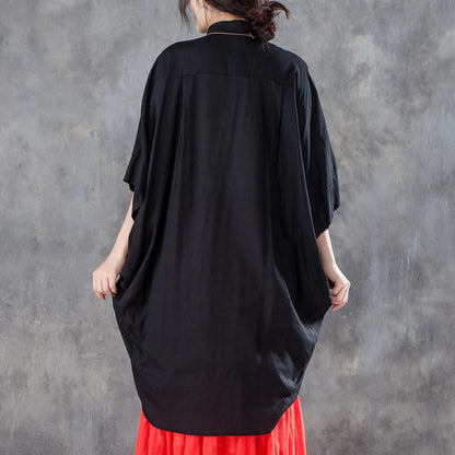 Fine Summer T Shirt Loose Fitting Loose Single Breasted Polo Collar Black Shirt