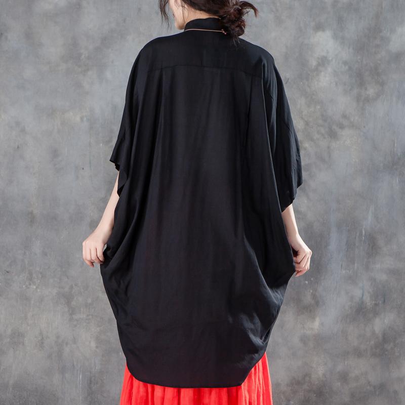 Fine Summer T Shirt Loose Fitting Loose Single Breasted Polo Collar Black Shirt