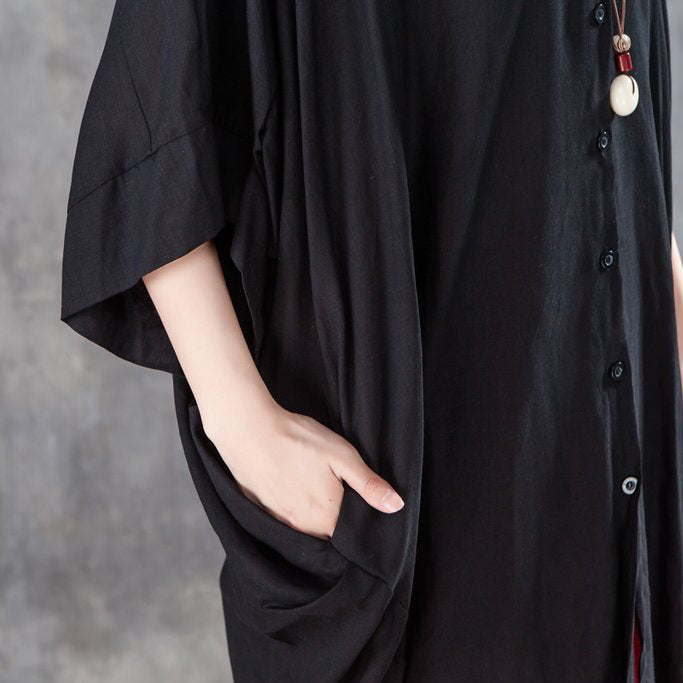 Fine Summer T Shirt Loose Fitting Loose Single Breasted Polo Collar Black Shirt