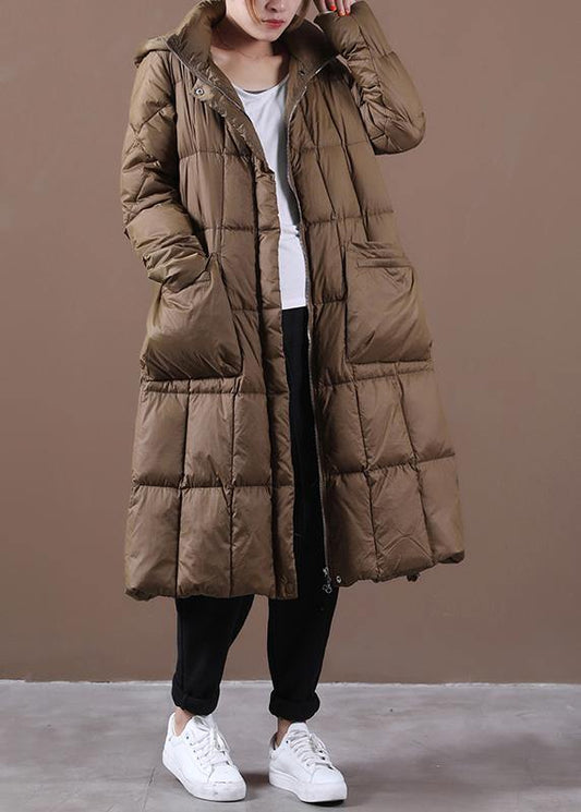 Fine Cotton Jacket Winter Outwear Chocolate Hooded Zippered Cotton Coat