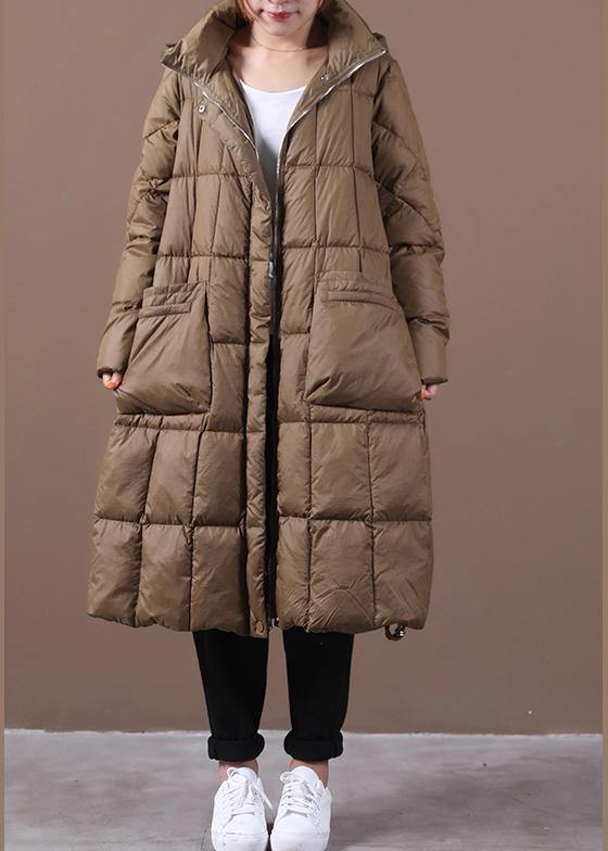 Fine Cotton Jacket Winter Outwear Chocolate Hooded Zippered Cotton Coat