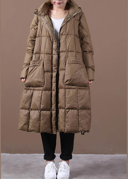 Fine Cotton Jacket Winter Outwear Chocolate Hooded Zippered Cotton Coat