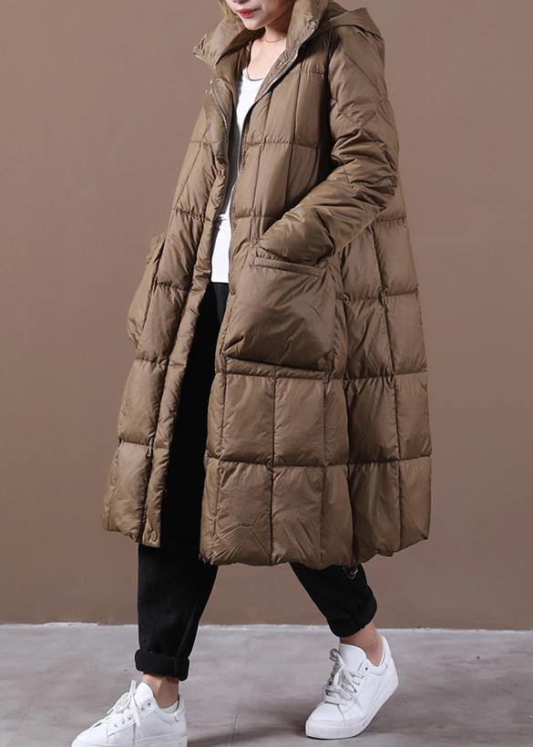 Fine Cotton Jacket Winter Outwear Chocolate Hooded Zippered Cotton Coat