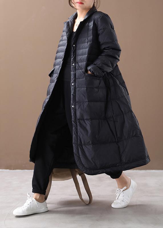 Fine Parka Coats Black Notched Pockets Goose Down Coat