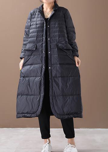 Fine Parka Coats Black Notched Pockets Goose Down Coat