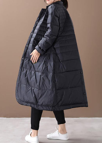 Fine Parka Coats Black Notched Pockets Goose Down Coat