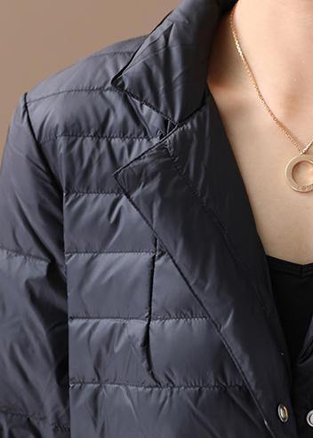 Fine Parka Coats Black Notched Pockets Goose Down Coat