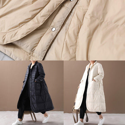 Fine Parka Coats Black Notched Pockets Goose Down Coat