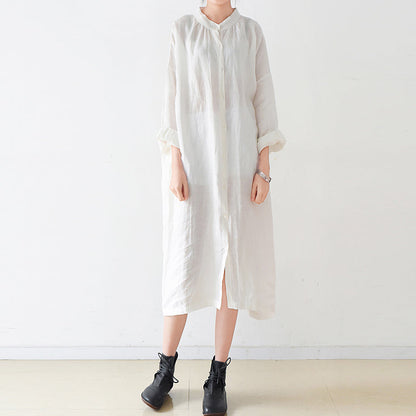 Fine White Ramine Linen Dresses Fall Linen Shirt Dress