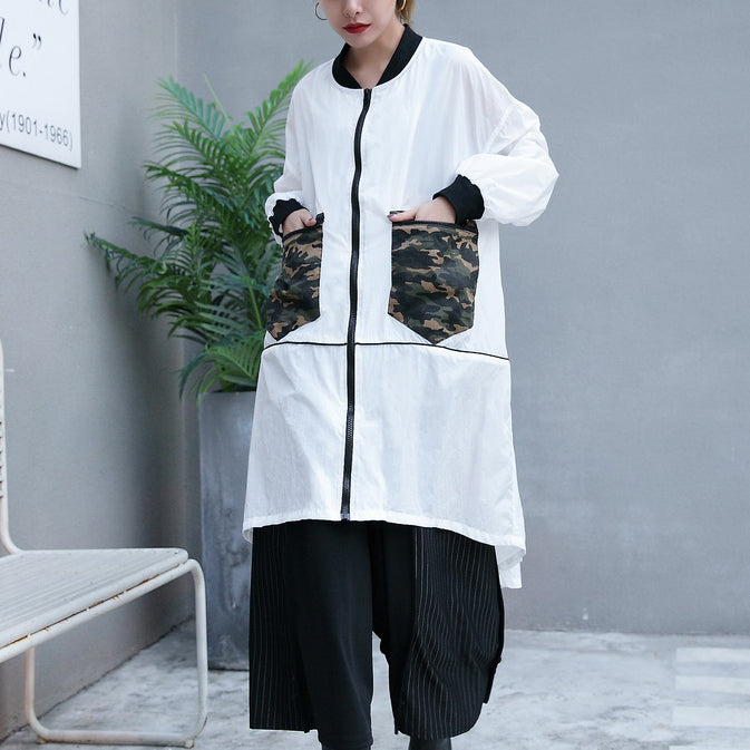 Fine white thin Coat plus size low high Jackets & Coats New long sleeve coat