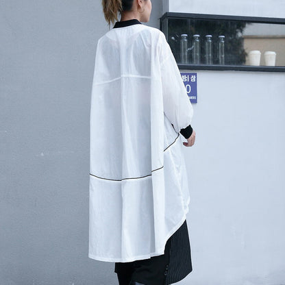 Fine white thin Coat plus size low high Jackets & Coats New long sleeve coat