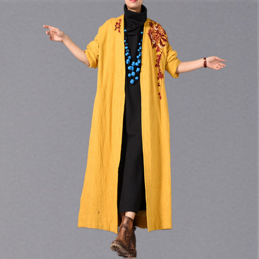 Fine Yellow Coats Embroidery Baggy Winter Coat Boutique Side Open Coats