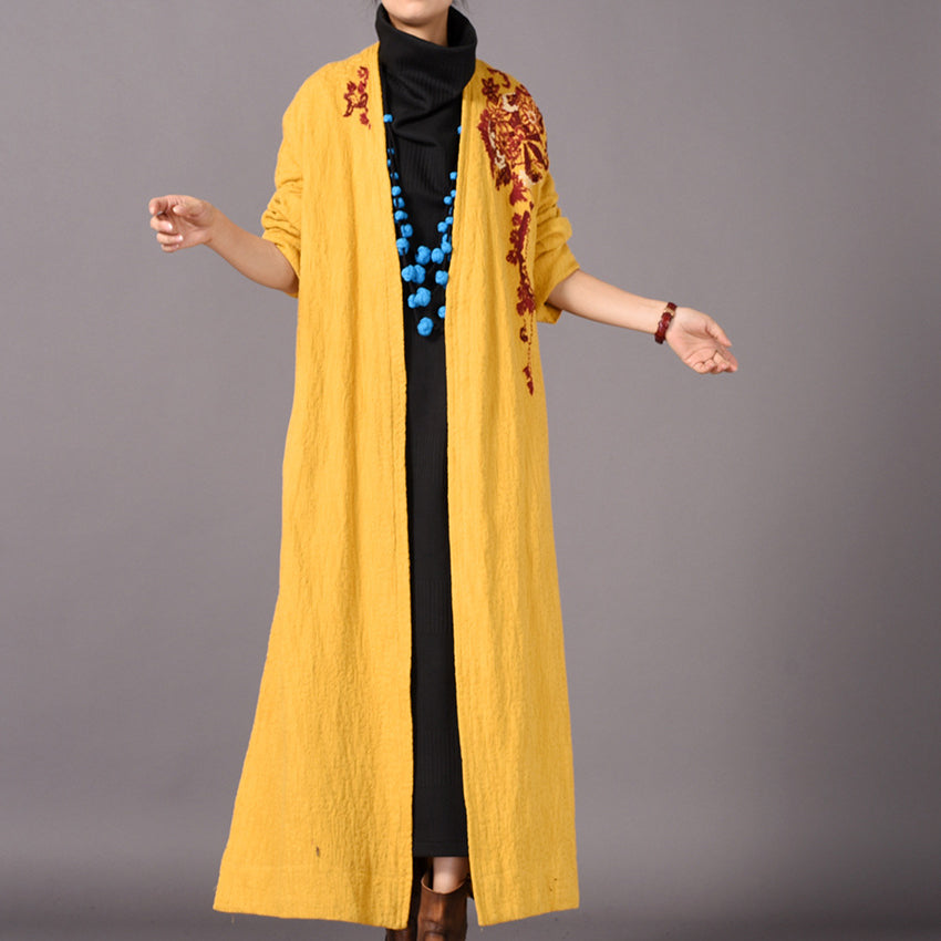 Fine Yellow Coats Embroidery Baggy Winter Coat Boutique Side Open Coats