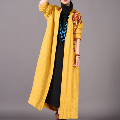 Fine Yellow Coats Embroidery Baggy Winter Coat Boutique Side Open Coats