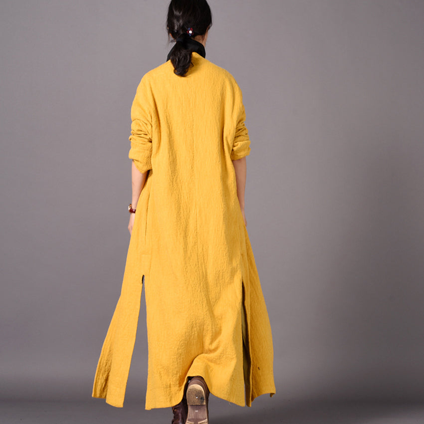 Fine Yellow Coats Embroidery Baggy Winter Coat Boutique Side Open Coats