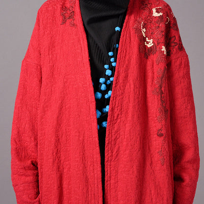 Fine Yellow Coats Embroidery Baggy Winter Coat Boutique Side Open Coats