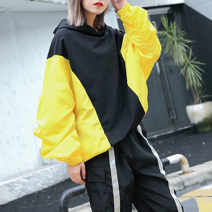 Fine yellow tops oversize hooded patchwork casual boutique batwing Sleeve baggy tops