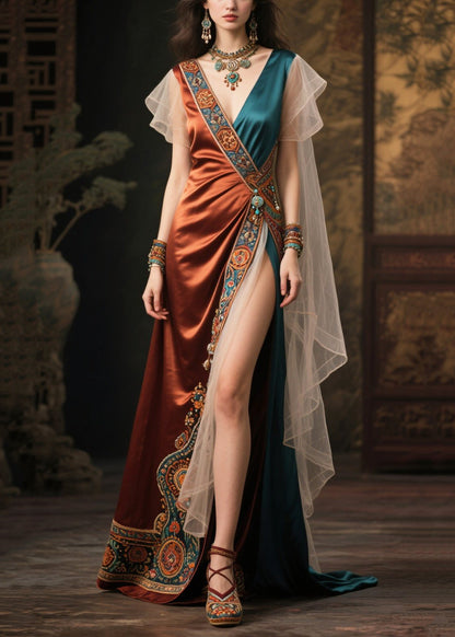 Fitted Asymmetrical Patchwork Side Open Evening Dress Summer
