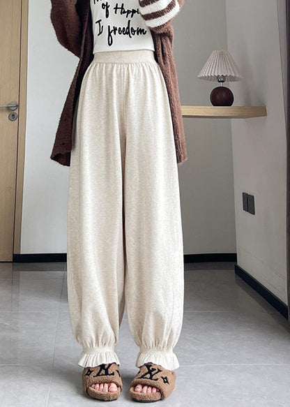 Fitted Beige Elastic Waist Knit Lantern Pants Spring