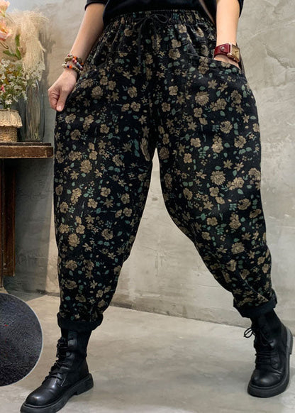 Fitted Black Fleece Lined Denim Pants Winter