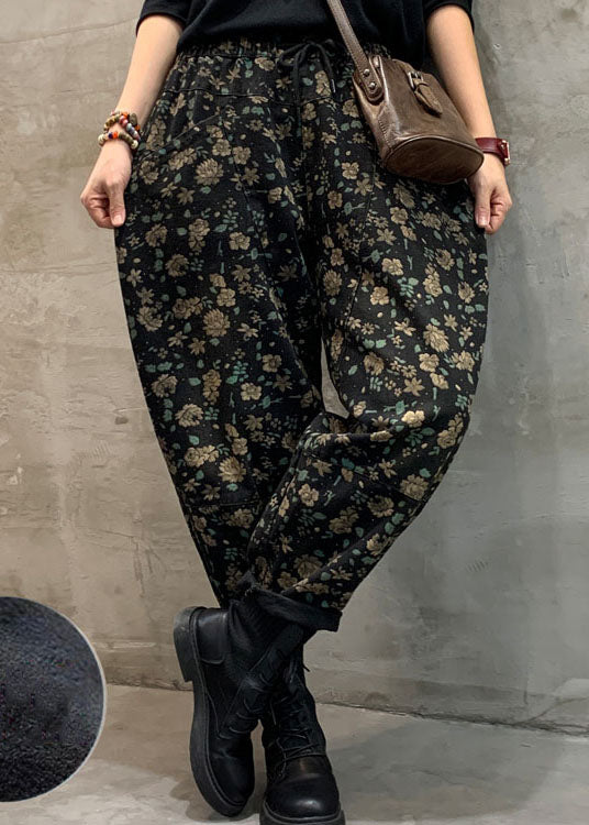 Fitted Black Fleece Lined Denim Pants Winter