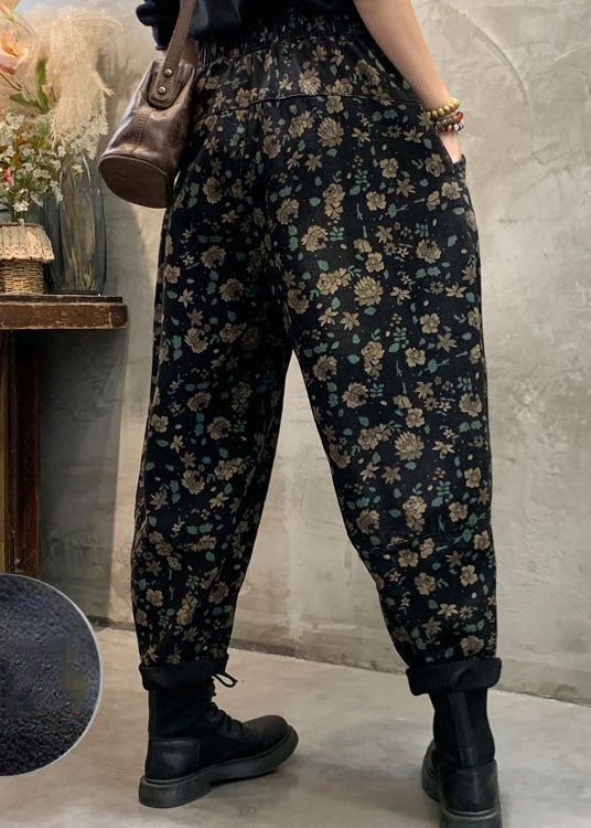 Fitted Black Fleece Lined Denim Pants Winter